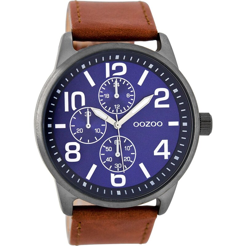Oozoo Herrenuhr mit Lederband Braun/Blau 45 mm C8301