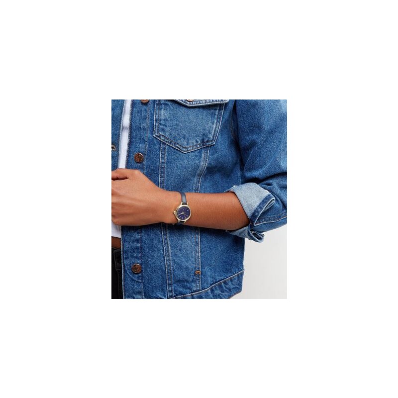 New Look Marineblaue Uhr mit schmalem Kunstlederarmband