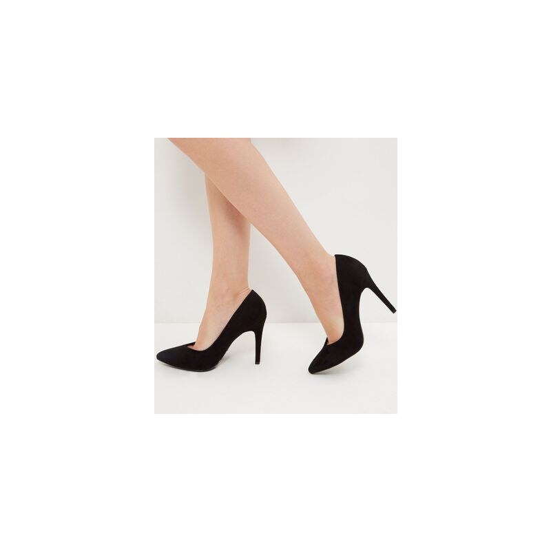 New Look Wide Fit – Schwarze, spitze High Heels aus Wildlederimitat mit V-Design