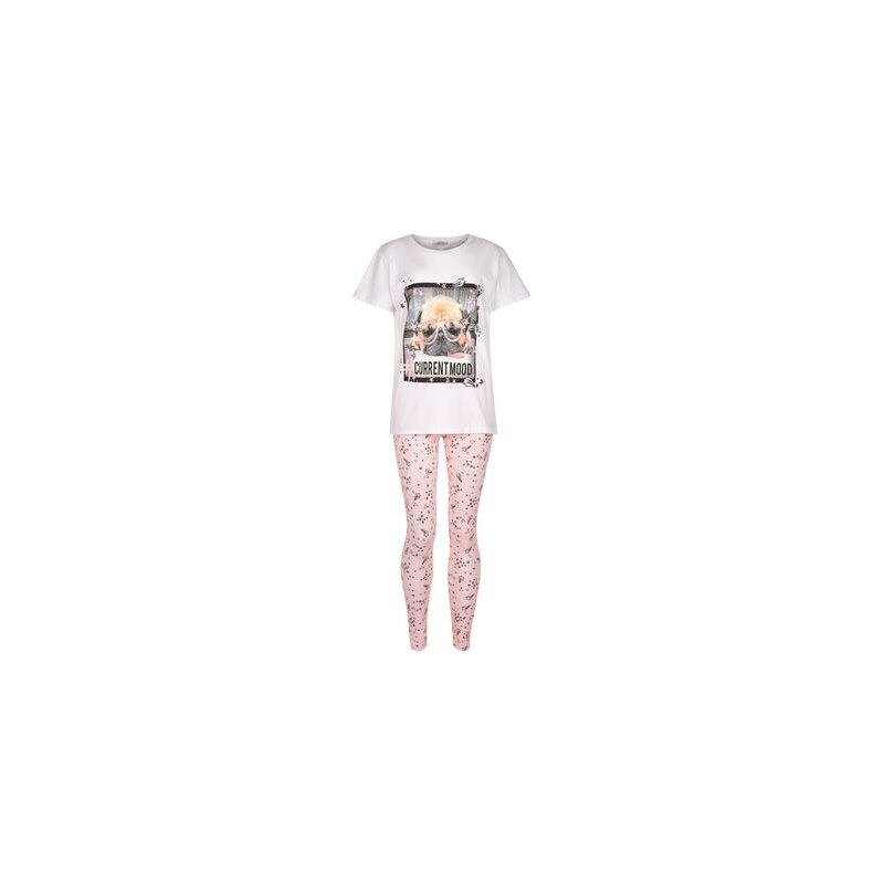 New Look Teenager – Rosa Pyjama-Set mit Mops-Print