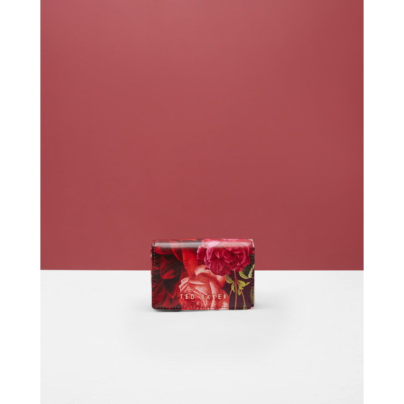 Ted Baker Kleines Leder-Portemonnaie mit Juxtapose Rose-Print Grape