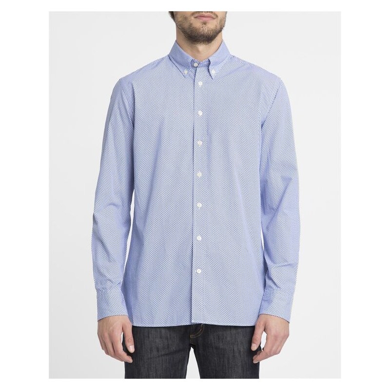 HACKETT Blaues Slimfit-Hemd mit Mini-Blumenmotiv und Button-Down-Kragen