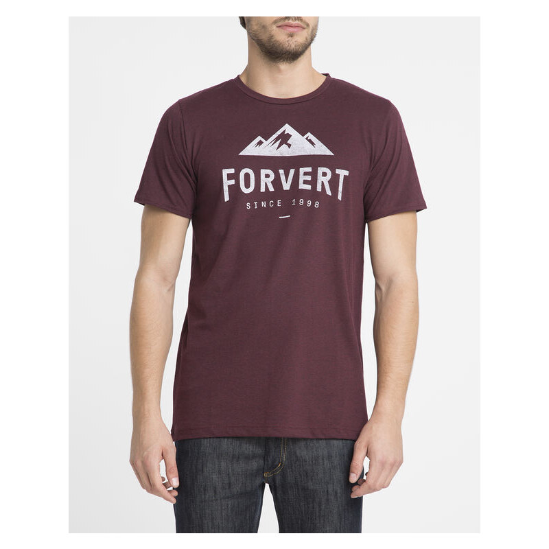 FORVERT Bordeauxrotes T-Shirt mit Rundhalsausschnitt und Logan-Aufdruck