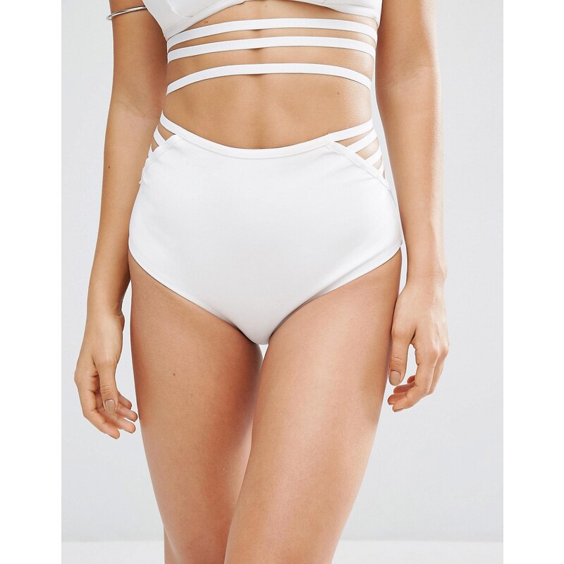 ASOS - Bikinihose mit elastischem Besatz - Weiß