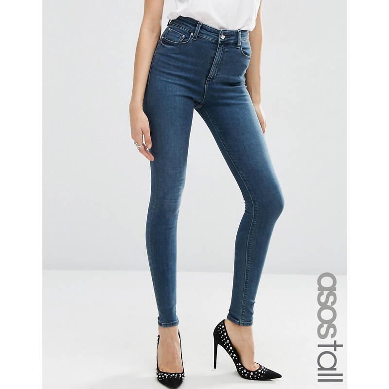 ASOS TALL - Ridley - Enge Jeans mit hoher Taille in Bebe-London-Blau - Blau