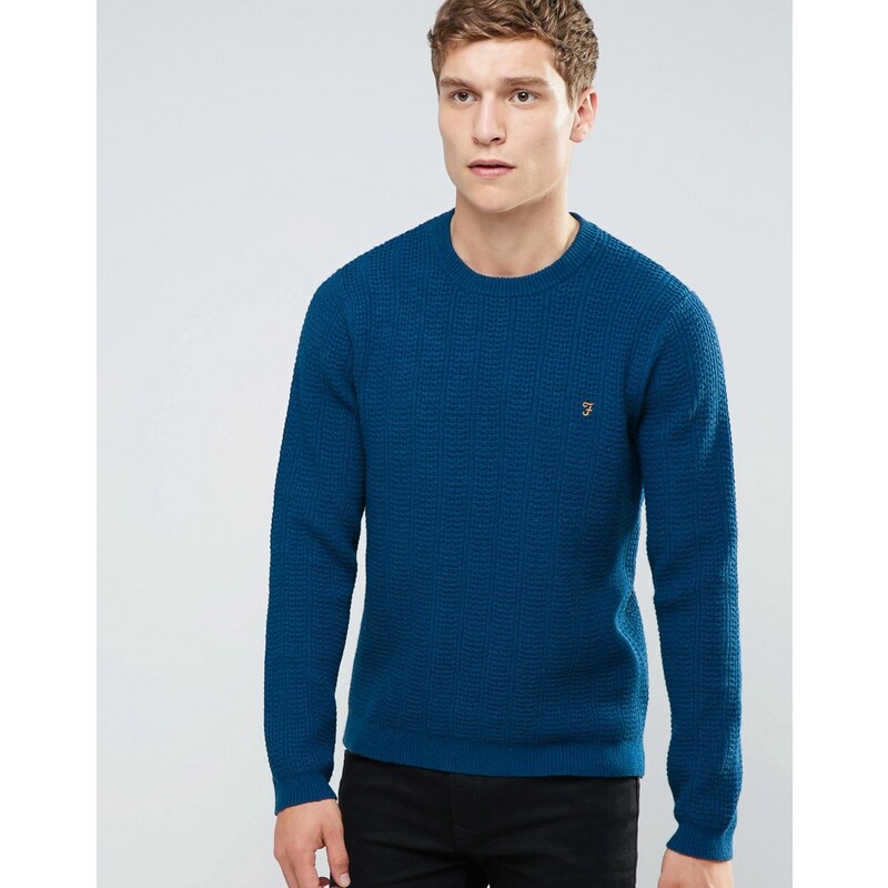 Farah - Blauer Pullover mit Rippstruktur in schmaler Passform - Blau