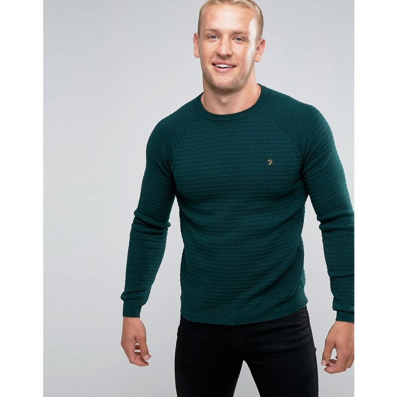 Farah - Grüner, schmaler Pullover mit texturierten Streifen - Grün