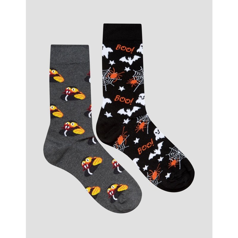 Urban Eccentric - Halloween-Socken mit Skelett-Augapfel-Design, 2er-Set - Mehrfarbig