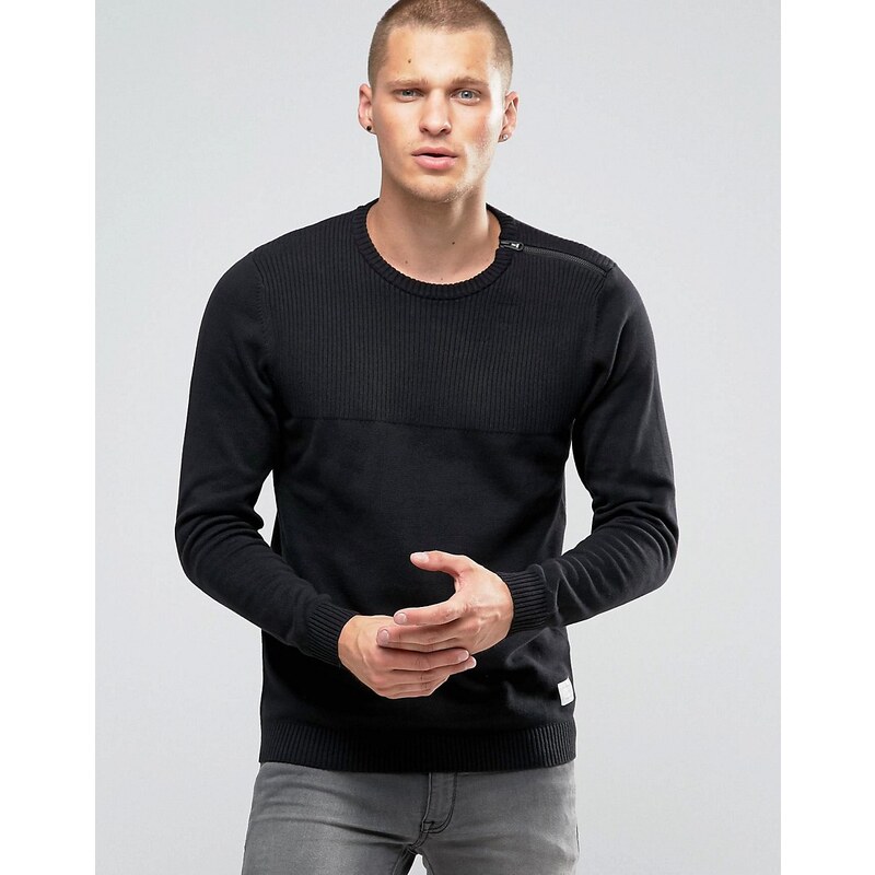 Jack & Jones - Pullover mit Reißverschlussdesign an der Schulter - Schwarz