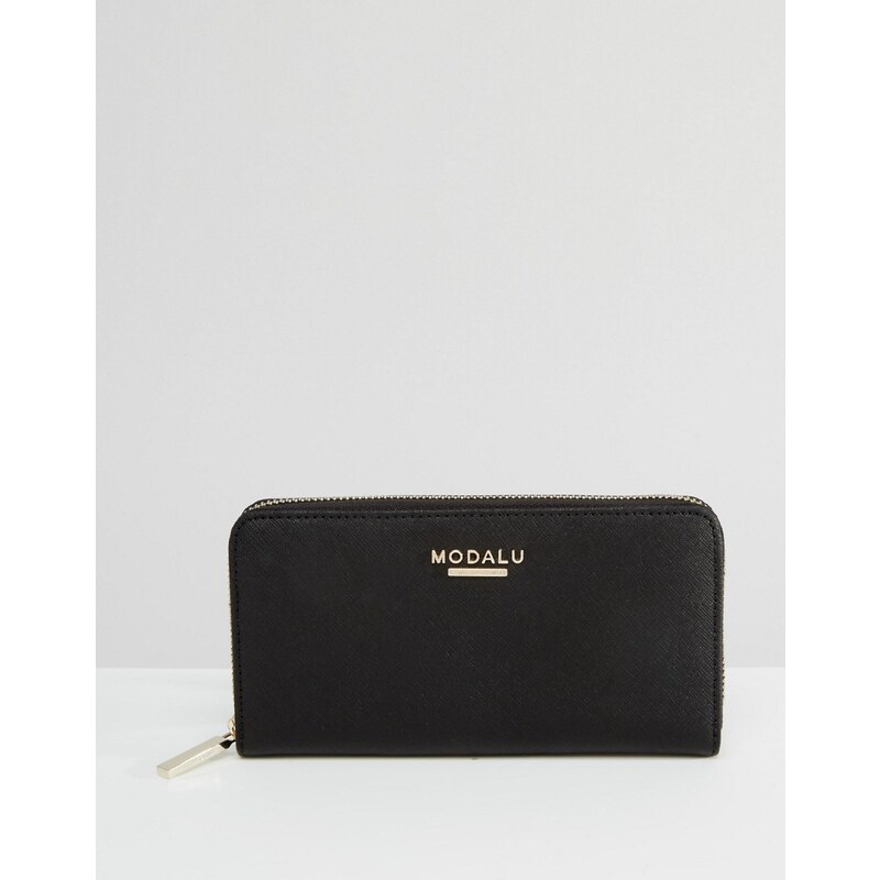 Modalu - Leder-Brieftasche mit Rundum-Reißverschluss - Schwarz