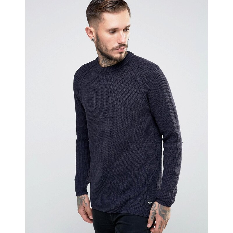 Only & Sons - Strickpullover mit Patentmuster - Marineblau