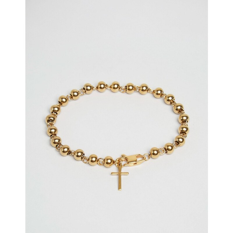 Mister - Goldenes Perlen-Armband mit Kreuz - Gold