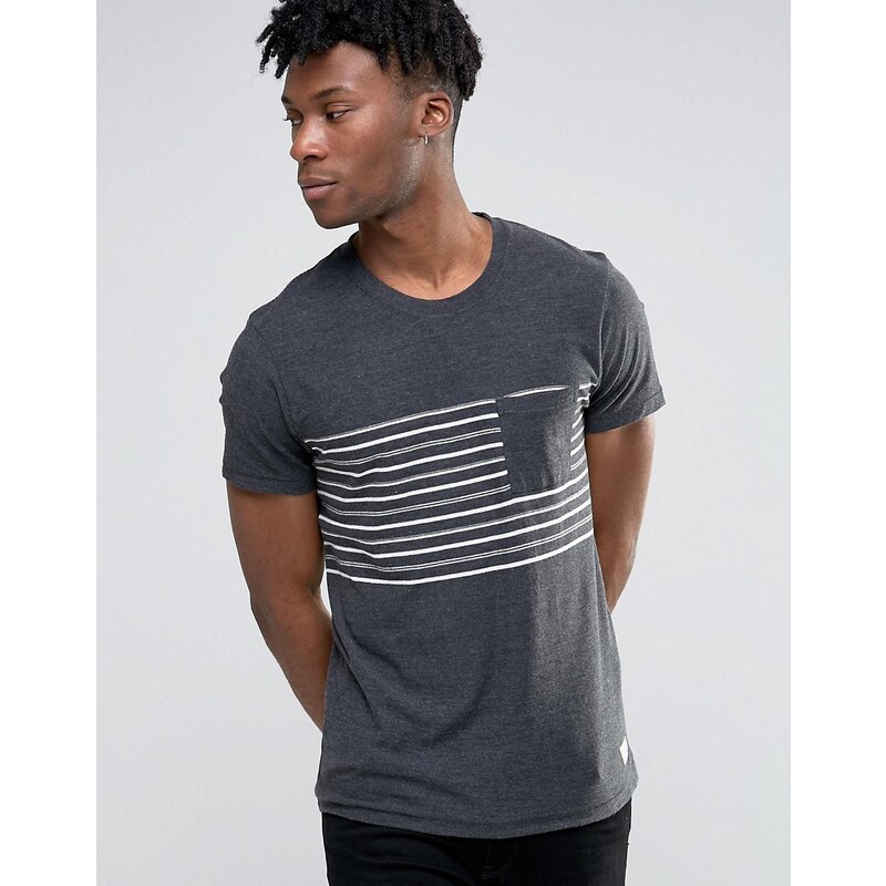 Selected Homme - T-Shirt mit Tasche und Streifendesign - Grau
