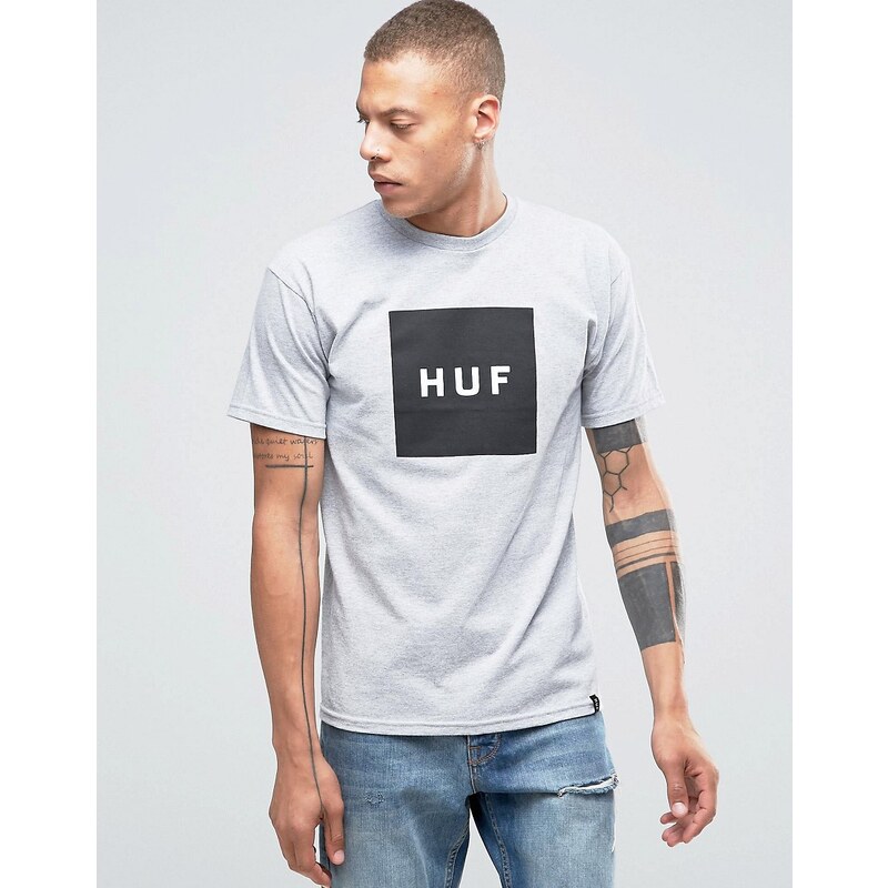 HUF - T-Shirt mit eingerahmtem Logo - Grau