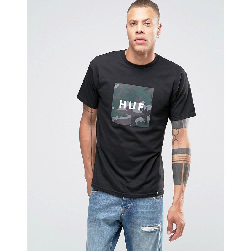 HUF - T-Shirt mit kastigem Logo in Tarnfarben - Schwarz