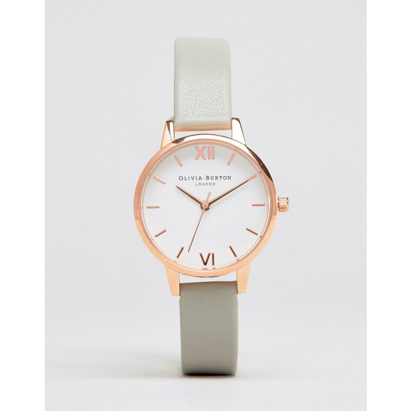 Olivia Burton - Armbanduhr mit mittelgroßem Zifferblatt und grauem Lederriemen, OB16MDW05 - Grau
