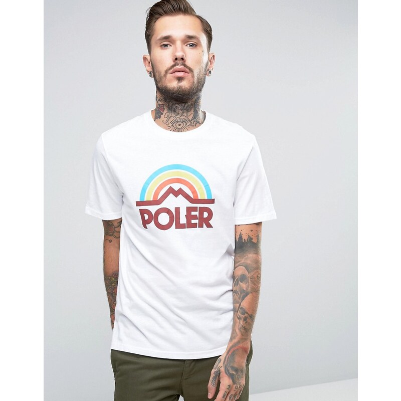 Poler - T-Shirt mit großem Regenbogen-Logo - Weiß