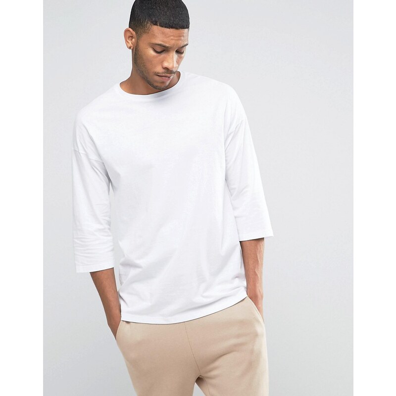 ASOS - Weißes Oversize-T-Shirt mit 3/4-Ärmeln - Weiß