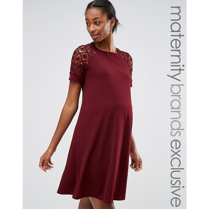 Bluebelle Maternity Bluebelle - Mode für Schwangere - Ausgestelltes Kleid mit Spitzeneinsätzen - Rot