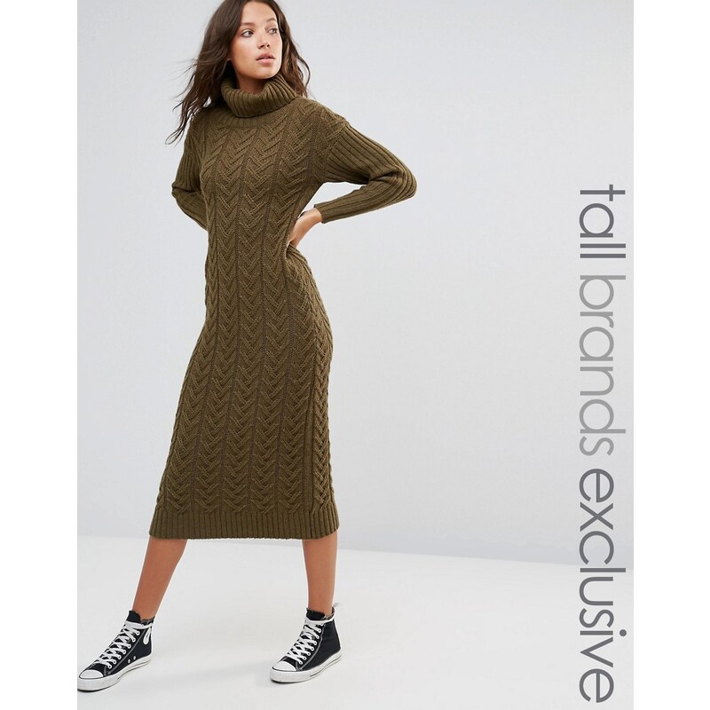 Glamorous Tall - Mittellanges Pulloverkleid mit Rollkragen - Grün