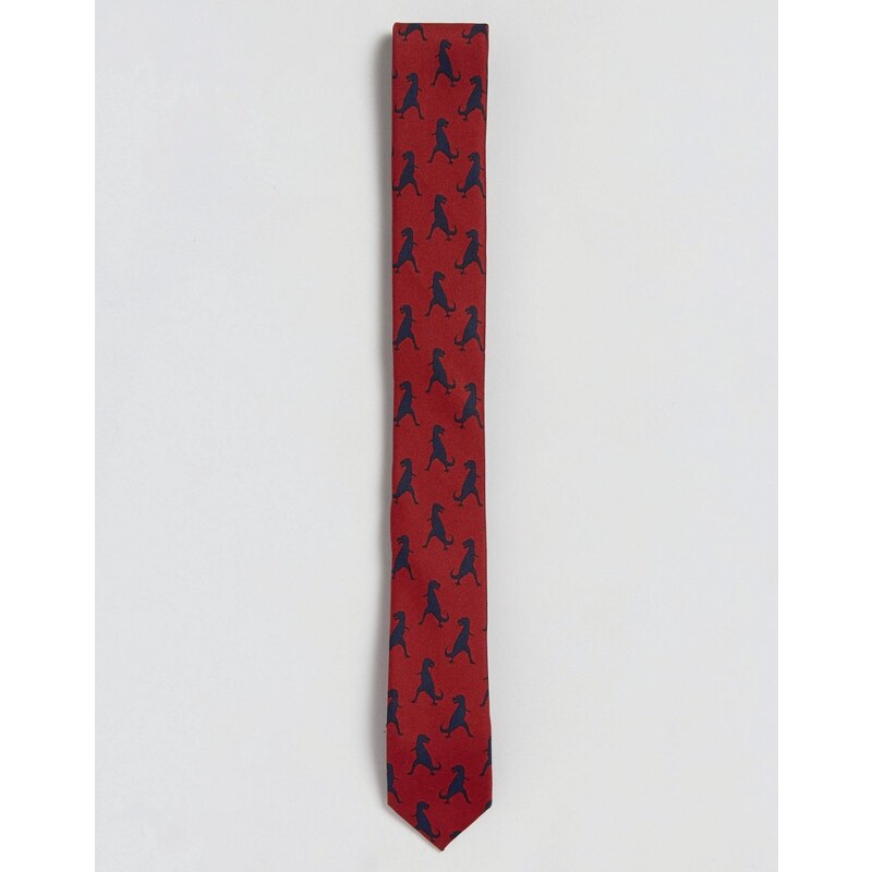 ASOS - Burgunderrote Krawatte mit Dinosauriermuster - Rot