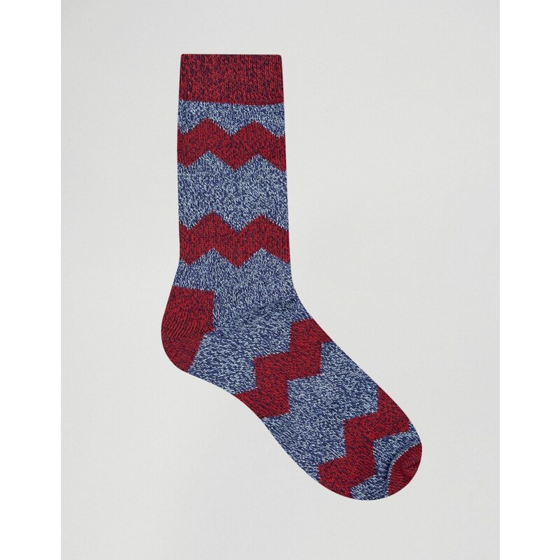 Happy Socks - Stiefelsocken aus Wolle mit Zickzackmuster - Blau