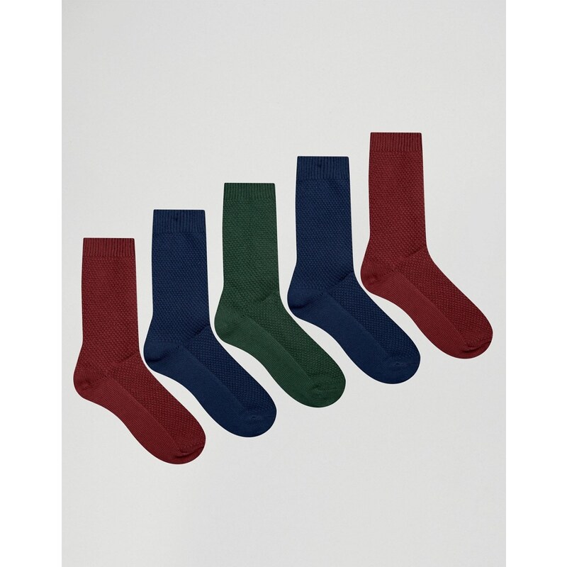 ASOS - Socken mit Waffelmuster im 5er-Set, 33% RABATT - Mehrfarbig