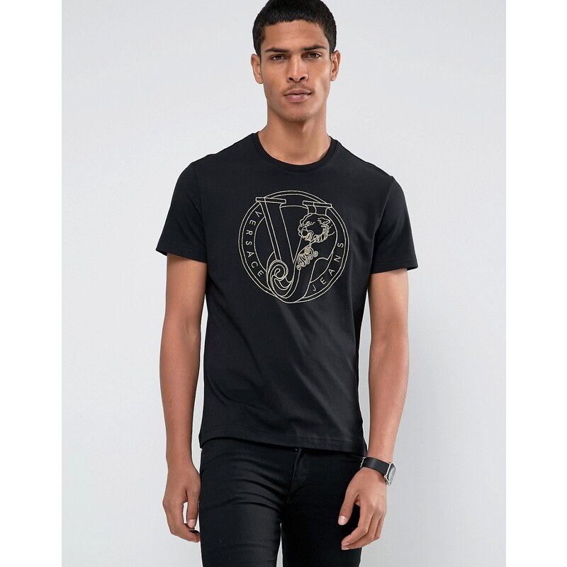 Versace - T-Shirt mit großem Logo - Schwarz
