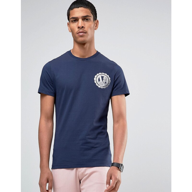 Versace - T-Shirt mit kleinem Logo - Marineblau