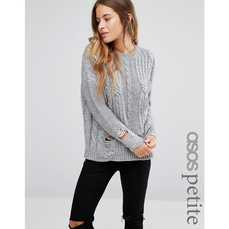 ASOS PETITE - Pullover mit Zopfmuster und Gitterdesign - Grau