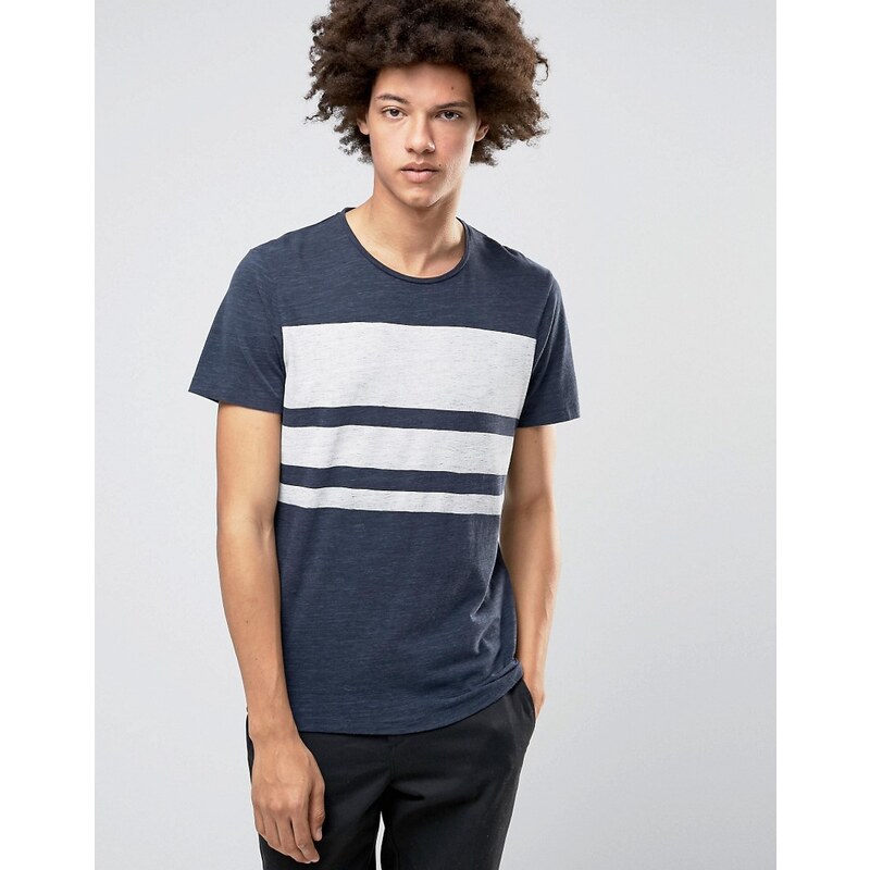 Selected Homme Plus - T-Shirt mit Rundhalsausschnitt und Blockstreifen - Marineblau