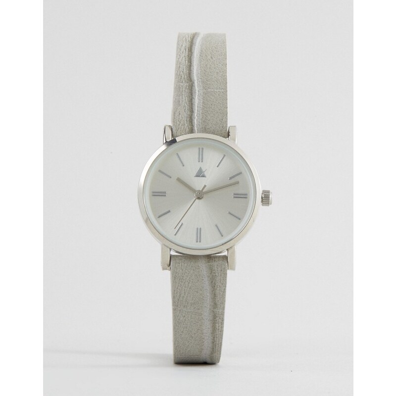 ASOS - Elegante, kleine Armbanduhr in Grau mit Krokoband - Grau
