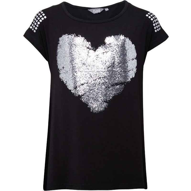 Fluid Mädchen Glitter Heart T-Shirt Schwarz