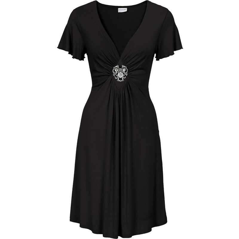 BODYFLIRT Jersey-Kleid mit abnehmbarer Brosche/Sommerkleid 3/4 Arm in schwarz von bonprix