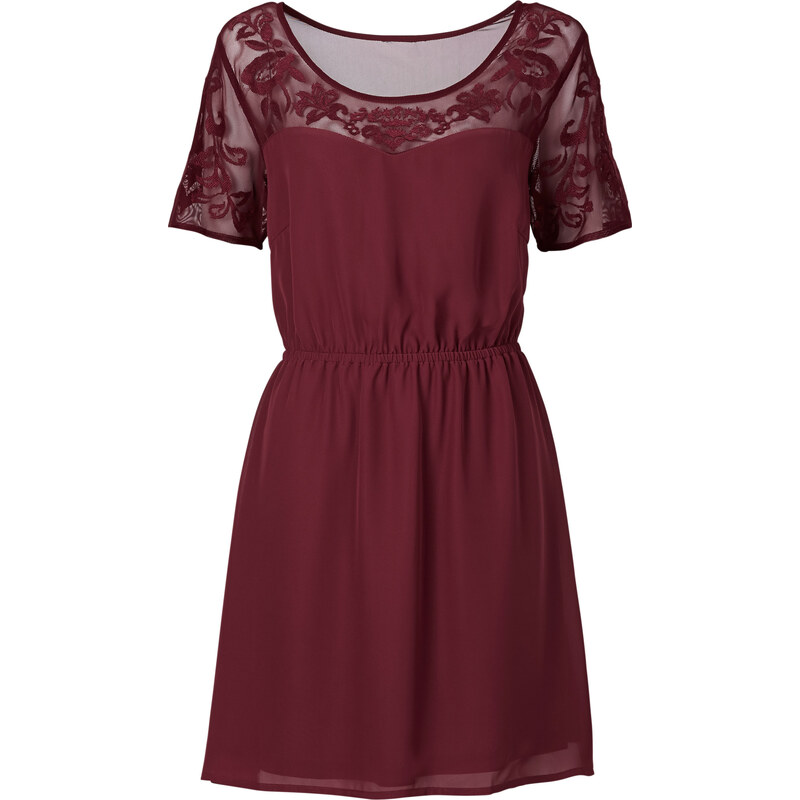 RAINBOW Kleid mit Netz-Einsatz/Sommerkleid kurzer Arm in rot von bonprix