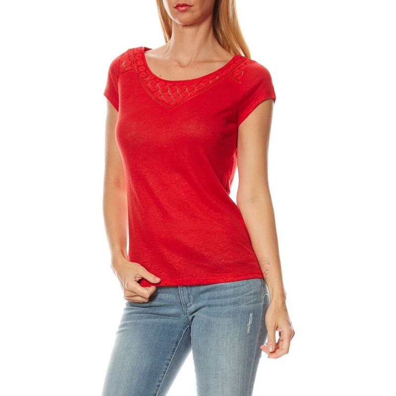 Naf Naf Clara - T-Shirt aus Leinen - rot