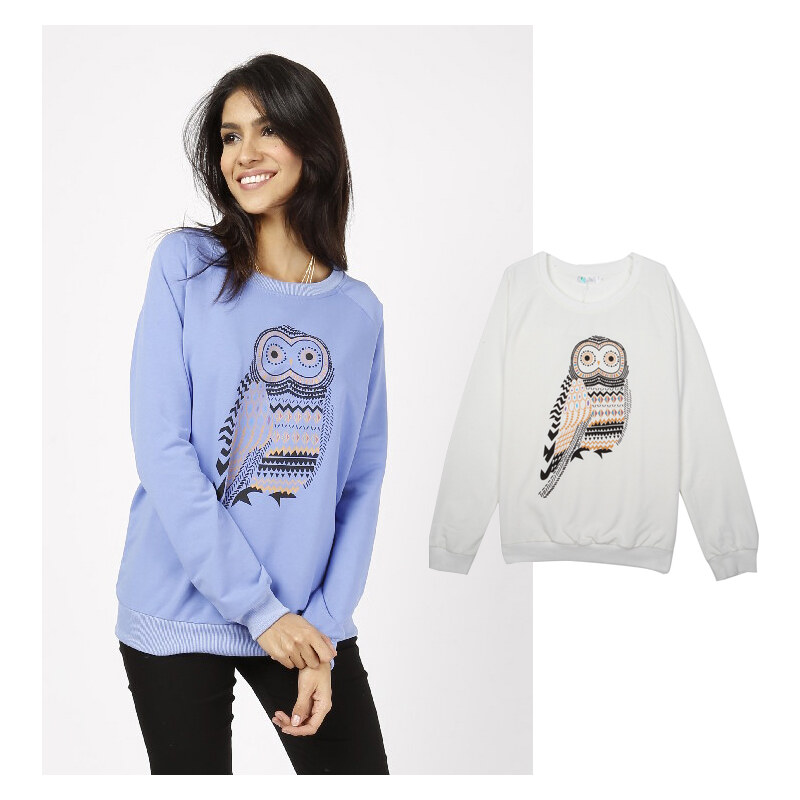 Lesara Sweater mit Eulen-Print - Blau - M
