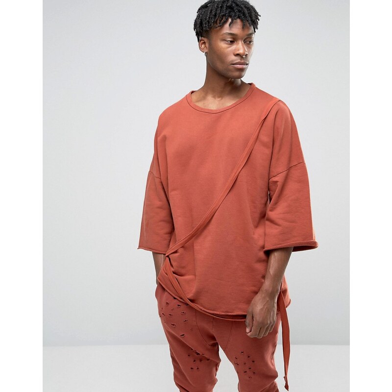 Granted ASOS - Oversize-Sweatshirt mit 3/4-Ärmeln und Riemendesign - Orange