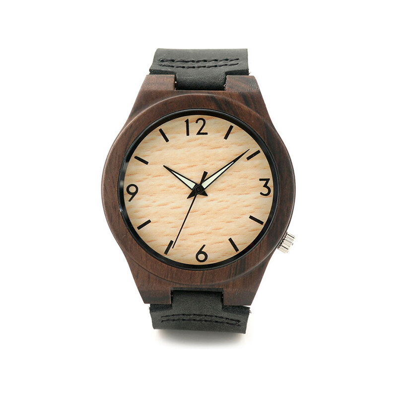 Real Leather Leder-Armbanduhr mit Holzgehäuse