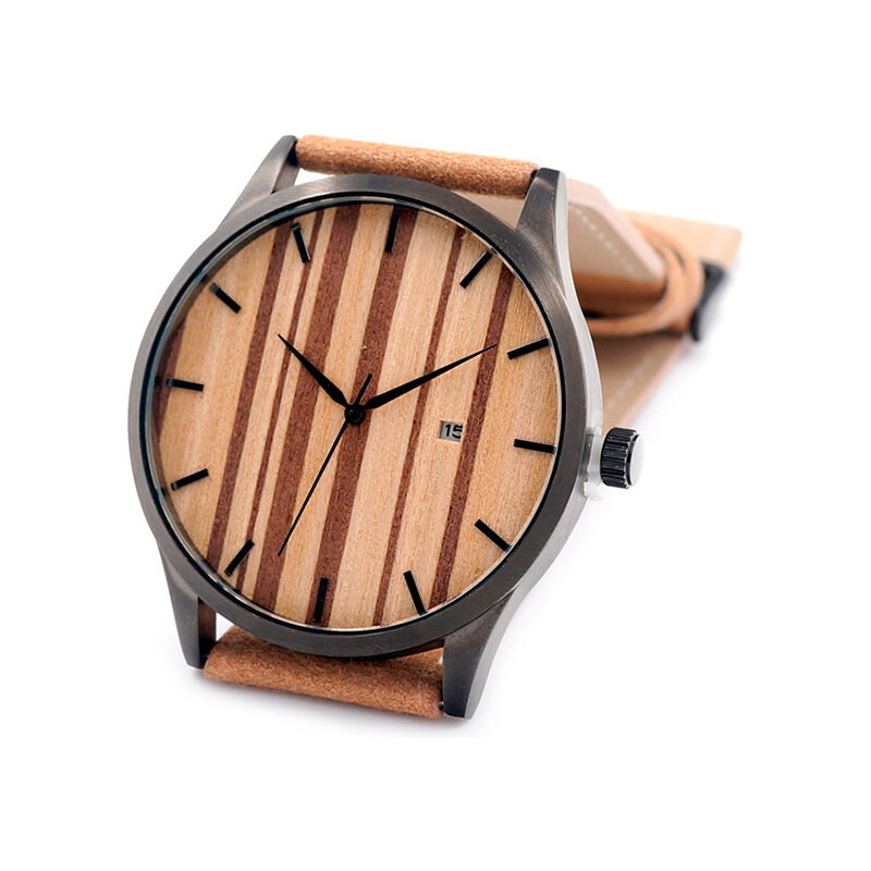 Real_Leather Leder-Armbanduhr mit Holzzifferblatt