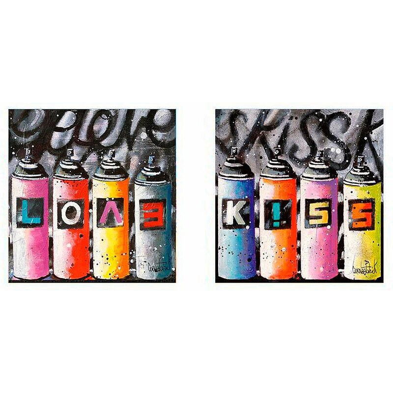 Premium Picture Deco-Panel »Spraydosen: Love and Kiss«, 2x 30/30 cm
