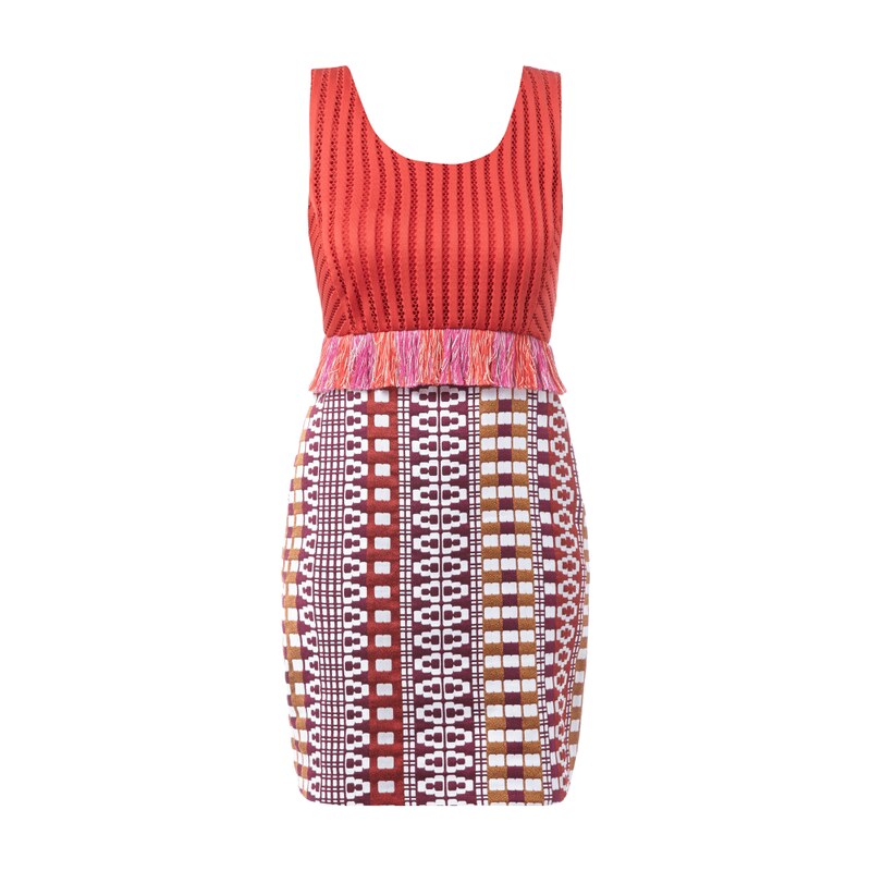 Pinko Kleid mit grafischem Muster und Fransenbesatz