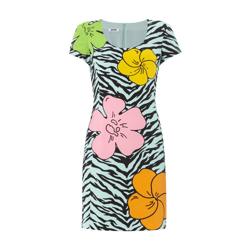 Boutique Moschino Etuikleid mit Zebra- und Blumen-Print
