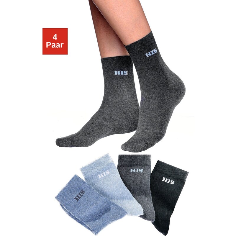 Große Größen: H.I.S Basic-Socken (4 Paar) mit eingestricktem Markenlogo, 4x uni, Gr.35-38-43-46