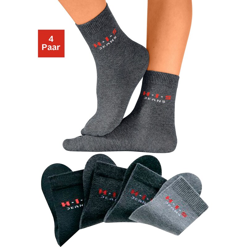 Große Größen: H.I.S Basic-Socken (4 Paar) Made in Germany, schwarz + anthrazit + grau + mittelgrau, Gr.19-22-43-46