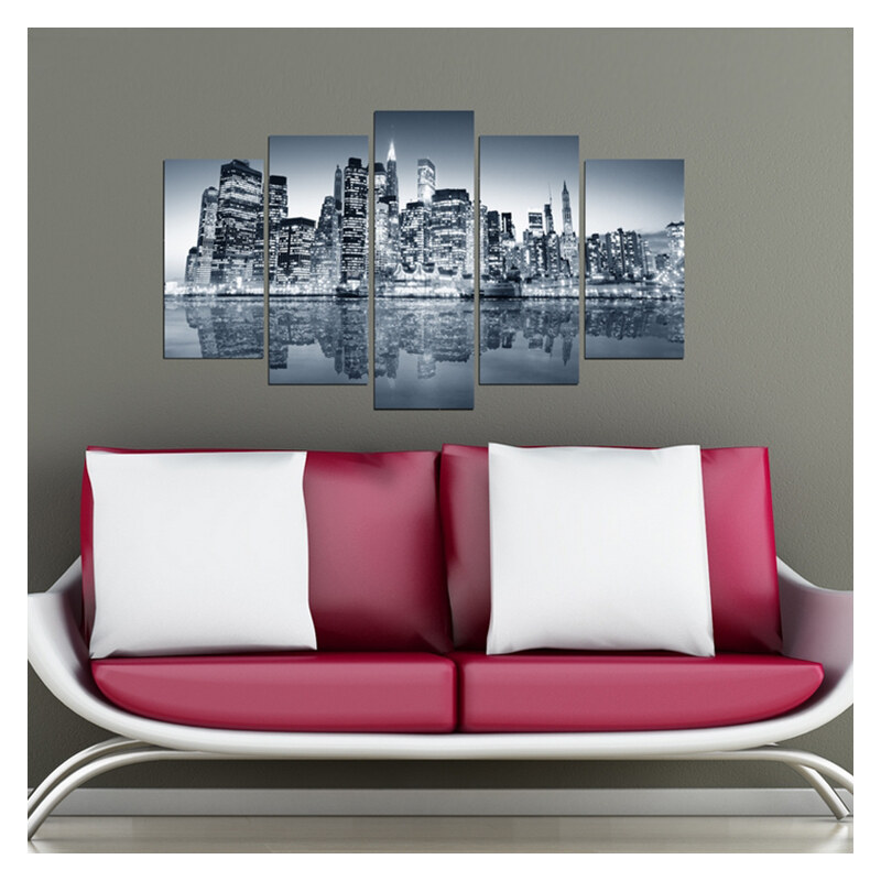 Lesara 5-teiliges Wandbild Skyline - Schwarz & Weiß