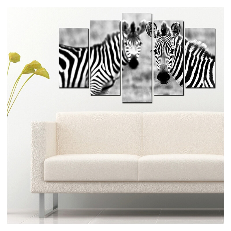 Lesara 5-teiliges Wandbild Zebra - Design 1