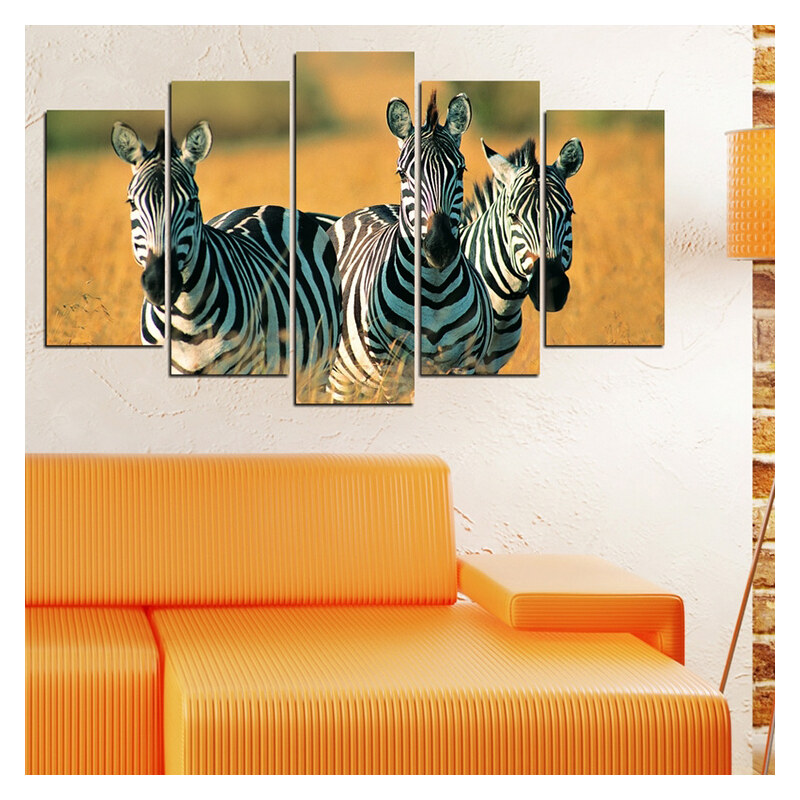 Lesara 5-teiliges Wandbild Zebra - Design 2