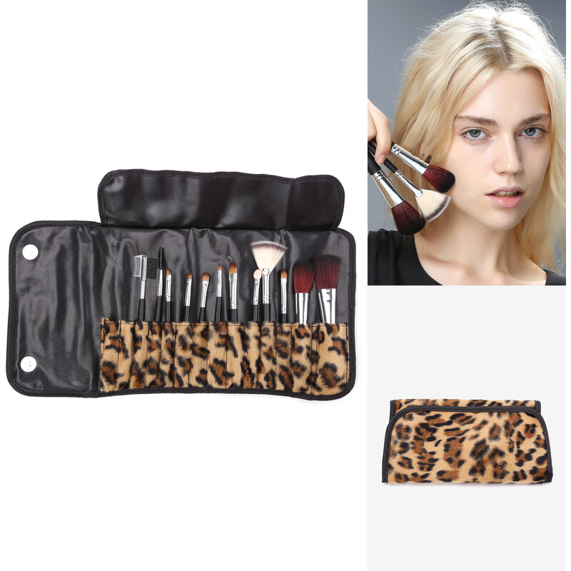 Lesara 12-teiliges Make-up-Pinsel-Set mit Leo-Tasche