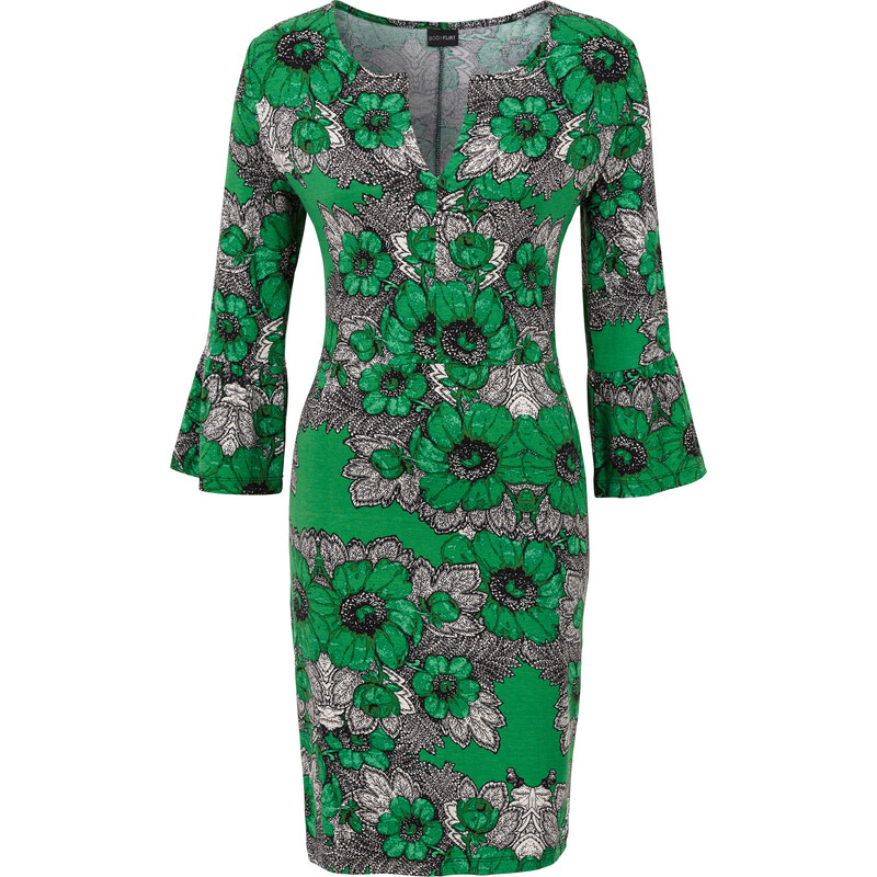 BODYFLIRT Jerseykleid mit Blumenprint in grün von bonprix